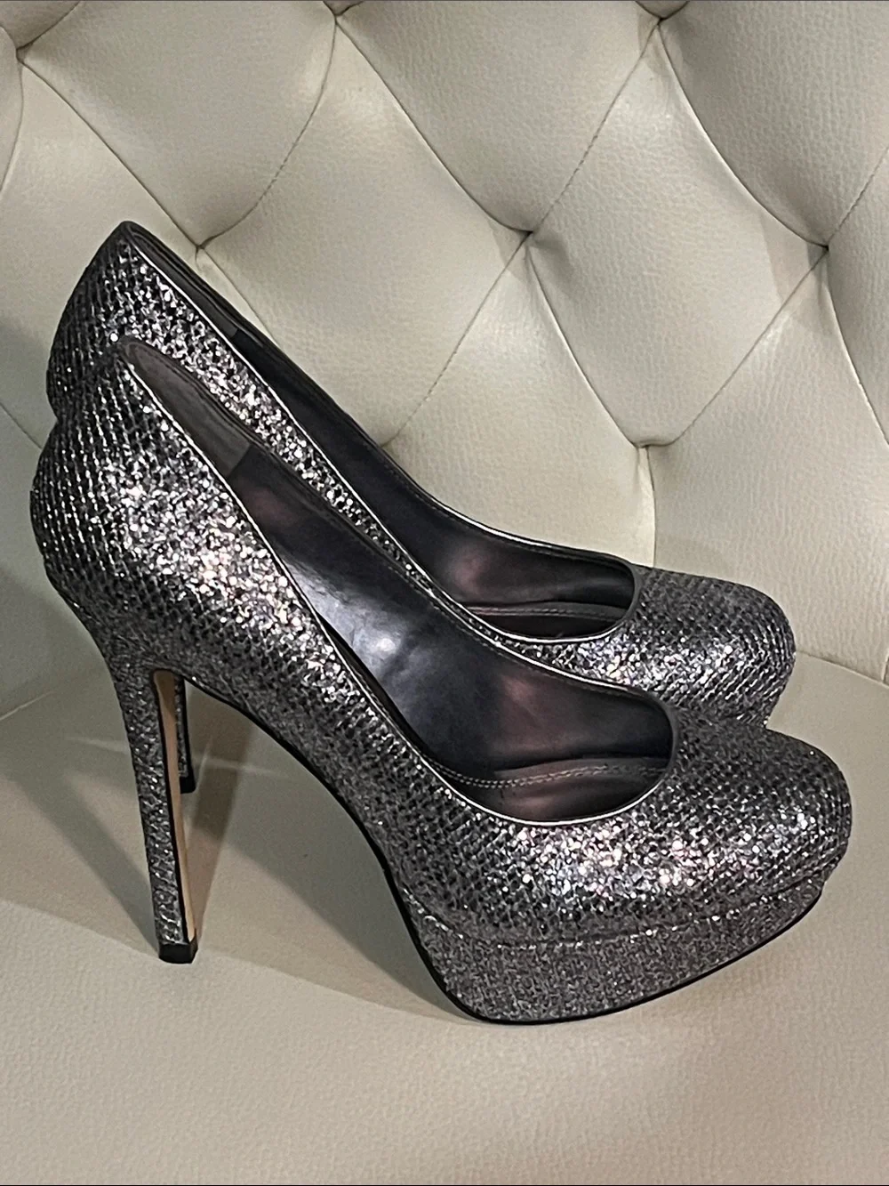 Bakers Silver Glitter Platform Stiletto Pumps